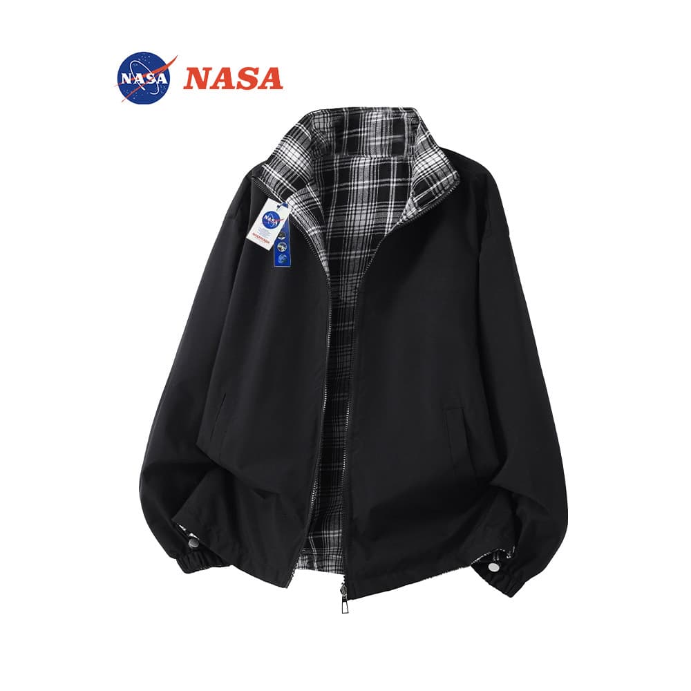NASA Co-Branded Jaqueta Dupla Face Homens Mulheres Primavera Outono Solto Gola Alta Casual Jaqueta Esportiva Masculina J