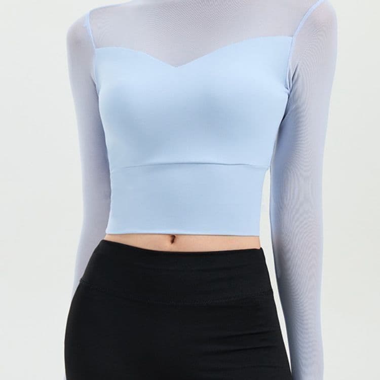 Y com almofada no peito Yoga manga comprida camiseta feminina Fitness esportes Pilates treinamento falso gaze de duas pe