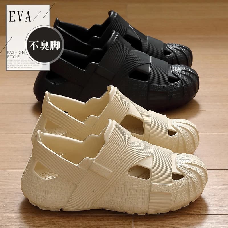 Sapatos femininos antiderrapantes com buracos, verão, praia, respirável, com salto externo, 2026, novo estilo, EVA, sola