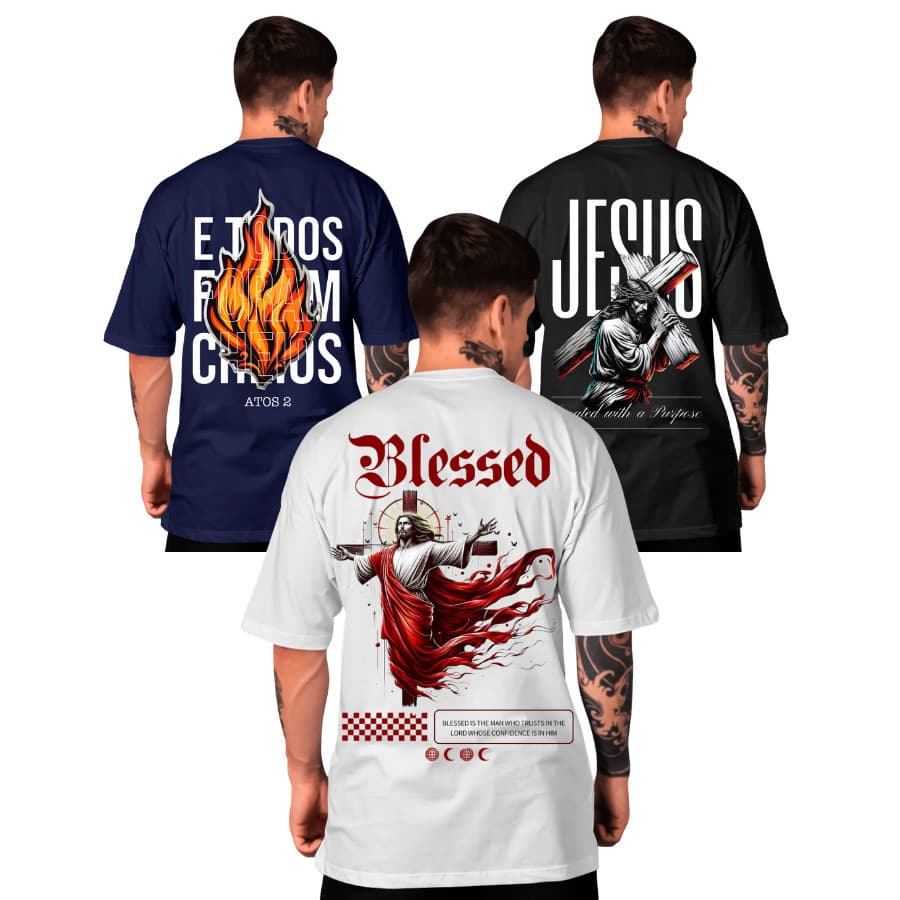 Kit 3 Camisetas  Masculina Crista Evangélica  Jesus 100% Algodão promoção
