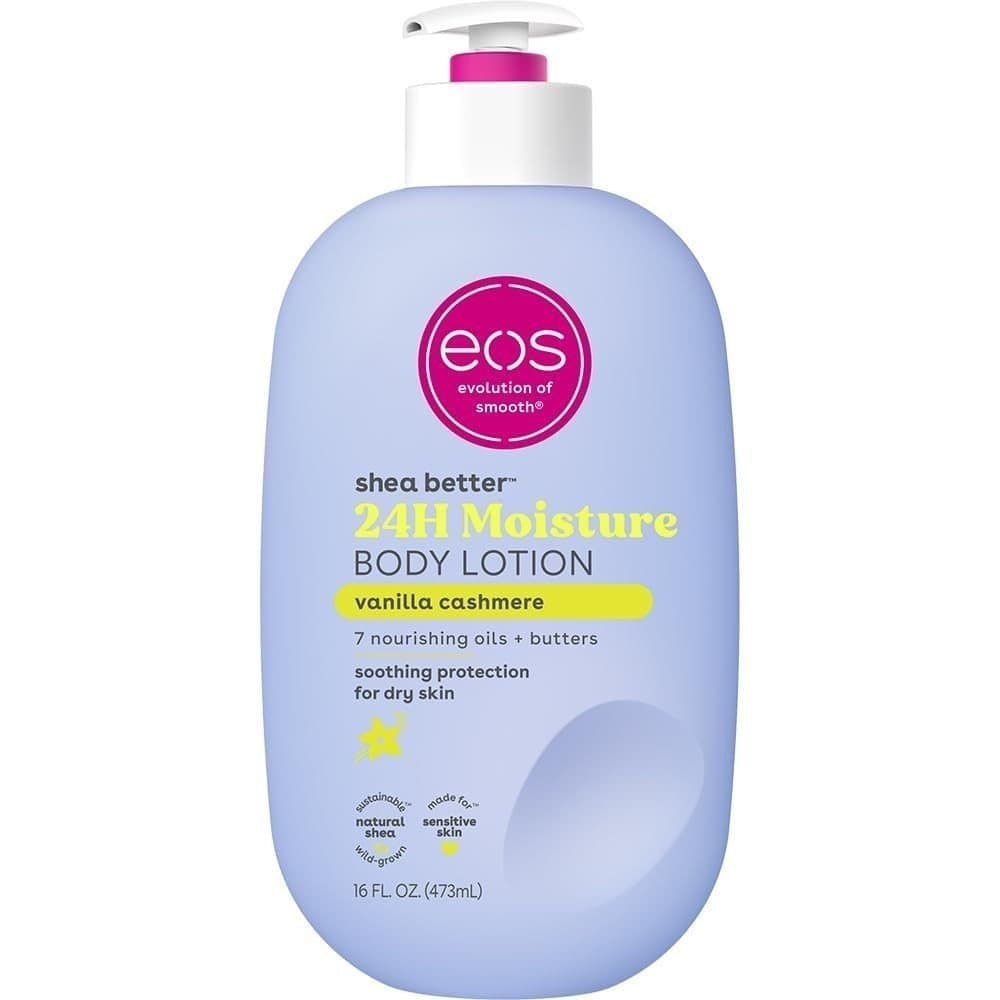 Melhor Loção Corporal Shea eos - Aroma de baunilha, hidratação de 24 horas, leve e não oleosa, utiliza a fórmula 92DF.
