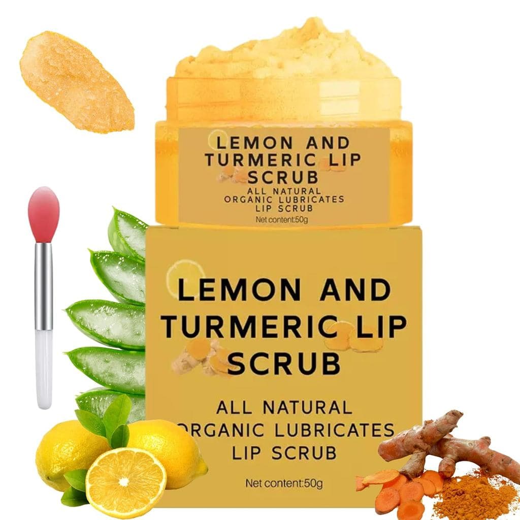 Esfoliante Labial de Cúrcuma, Esfoliante Labial de Limão e Cúrcuma para Lábios Secos e Rachados, Elimina Linhas Labiais,