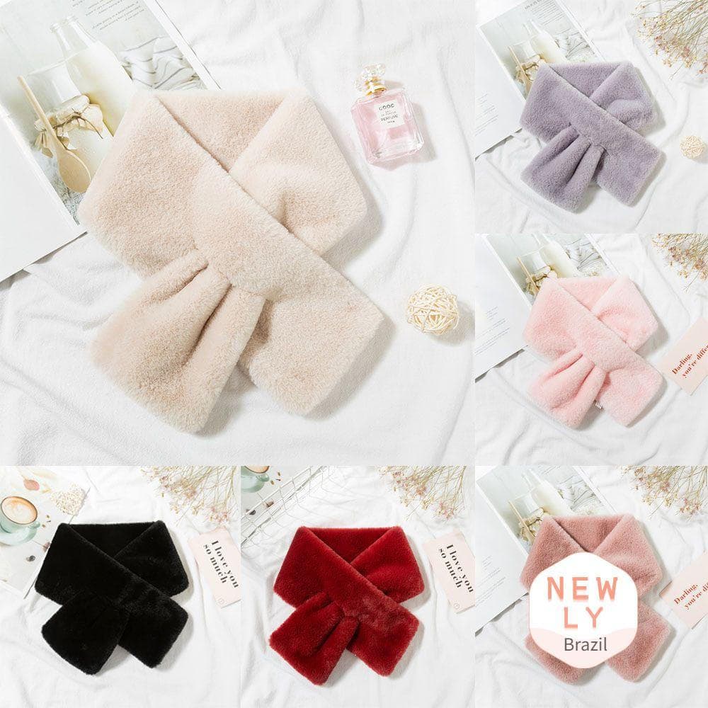 LIAYING Lenço Cruzado Elegante Pele De Coelho Falsa Pelúcia Inverno Quente Aquecedor De Pescoço