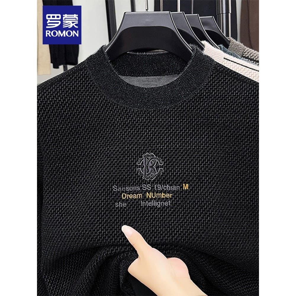 Romon camisola masculina outono inverno novo estilo forro de lã quente camisola interna Casual em torno do pescoço furão