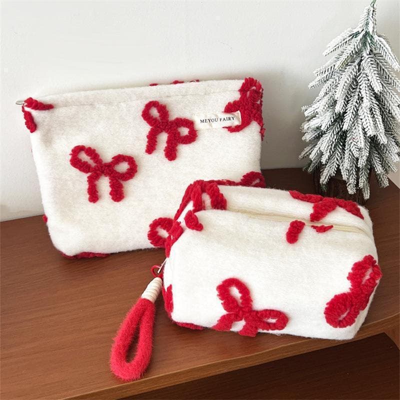 Bolsa de Maquiagem Decorativa de Pelúcia, Grande Capacidade, Macia e Bonita, para Organização de Cosméticos