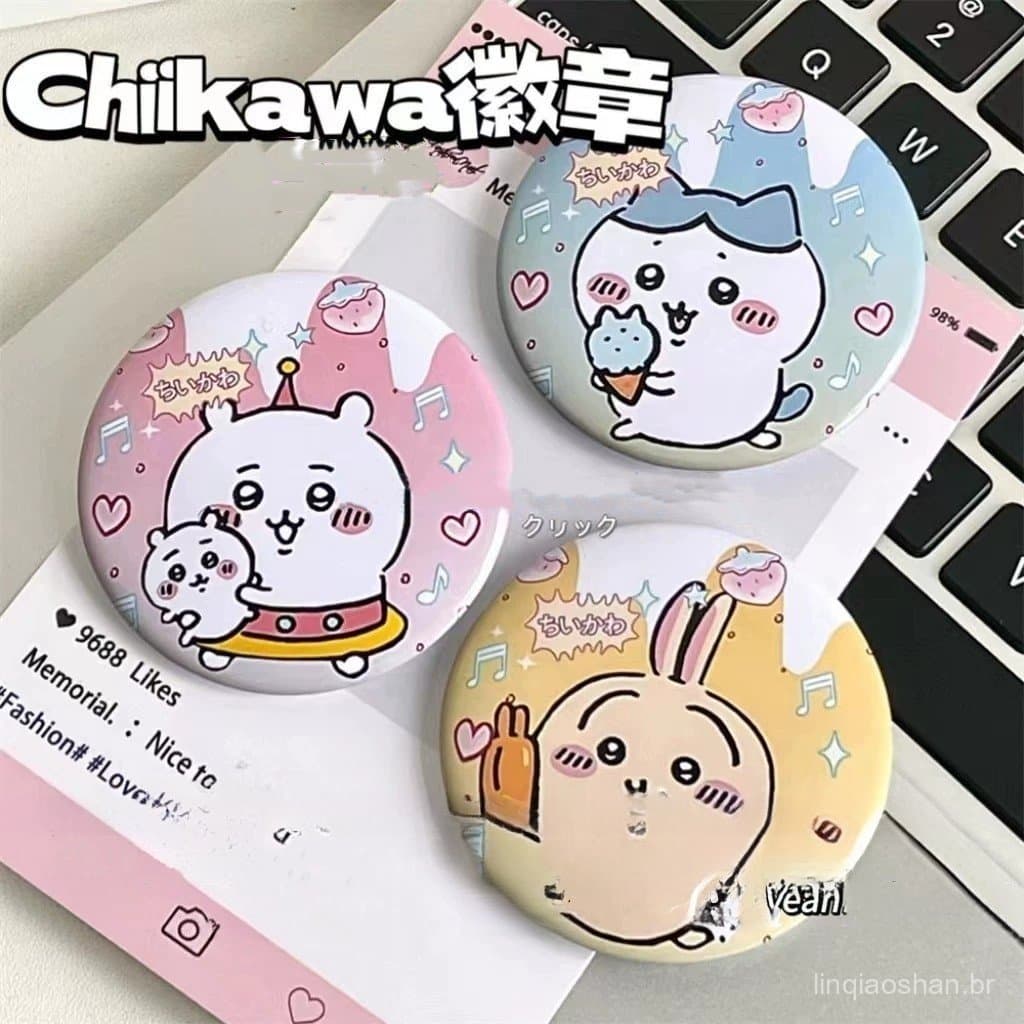 Conjunto de 3 peças: Broche de Lata Octogonal de Coelho Fofo Kika Wa, Acessórios de Bolsa Anime 5BRD