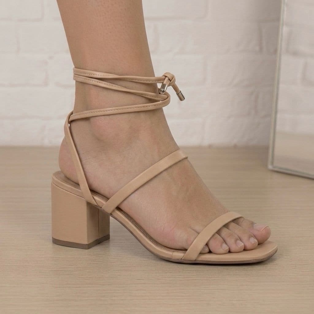 Sandália Sanf Feminina Salto Bloco 5 cm Amarração Elegante Saltinho Quadrado Grosso Confortável