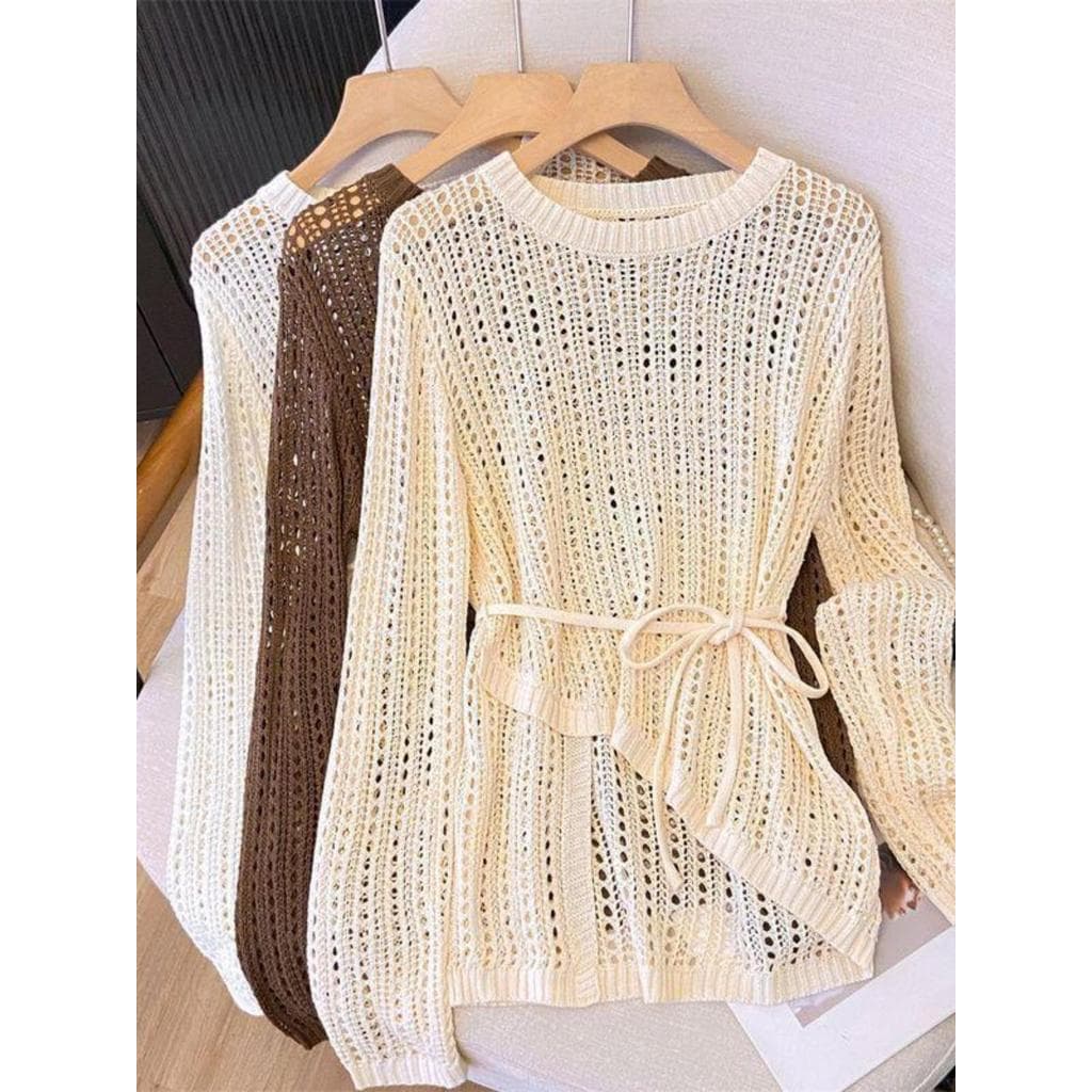 Verão fino estilo preguiçoso blusa de ar condicionado em torno do pescoço Irregular crochê oco malha camisola exterior u