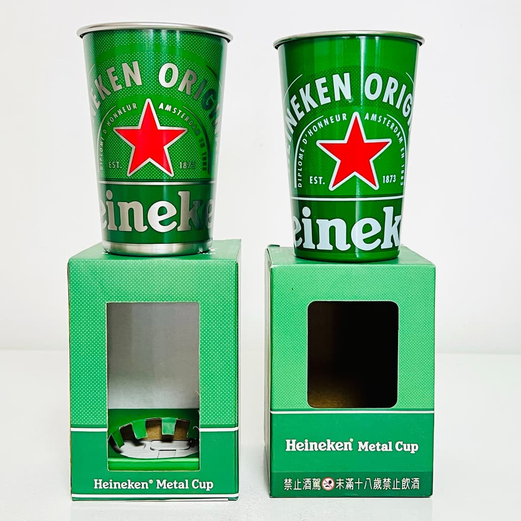 Xili copo de cerveja prata verde vidro de aço inoxidável clássico Retro copo de vinho Heineken em linha reta acampamento