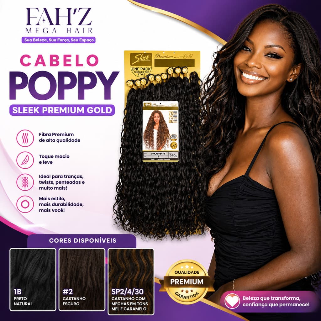 Cabelo Sleek Poppy – Fibra Premium para Alongamento, Tranças e Penteados
