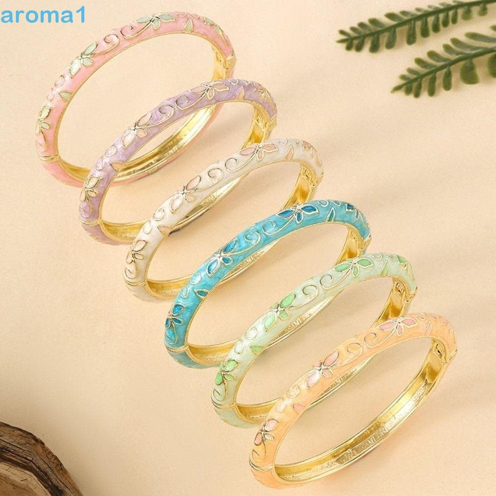 Pulseira De Flor Chinesa AROMA1 , Cloisonne Vintage Floral Esmaltada Mão Feminina Clássica