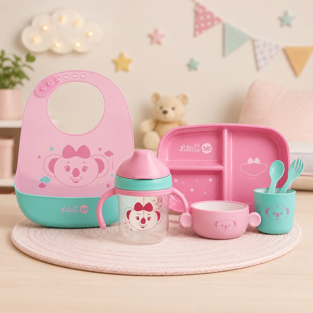 Kit Refeição Copo Bico Silicone Babador Lilica Ripilica