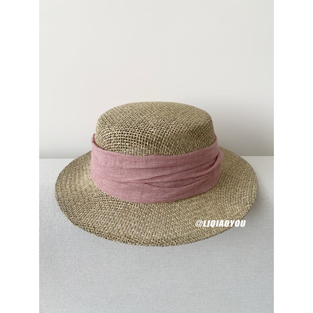 Li Qiaoyou férias francesas grama salgada oco chapéu feminino verão Retro estilo dinheiro antigo beira-mar praia guarda-
