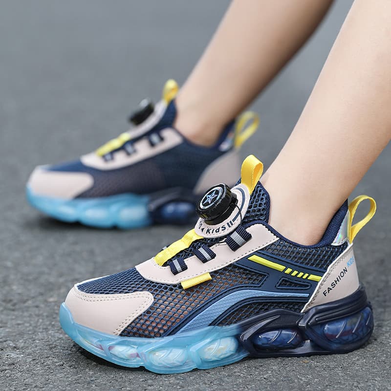Meninos sapatos primavera verão 2025 novo estilo oco respirável única malha sapatos de malha das crianças médio grande c