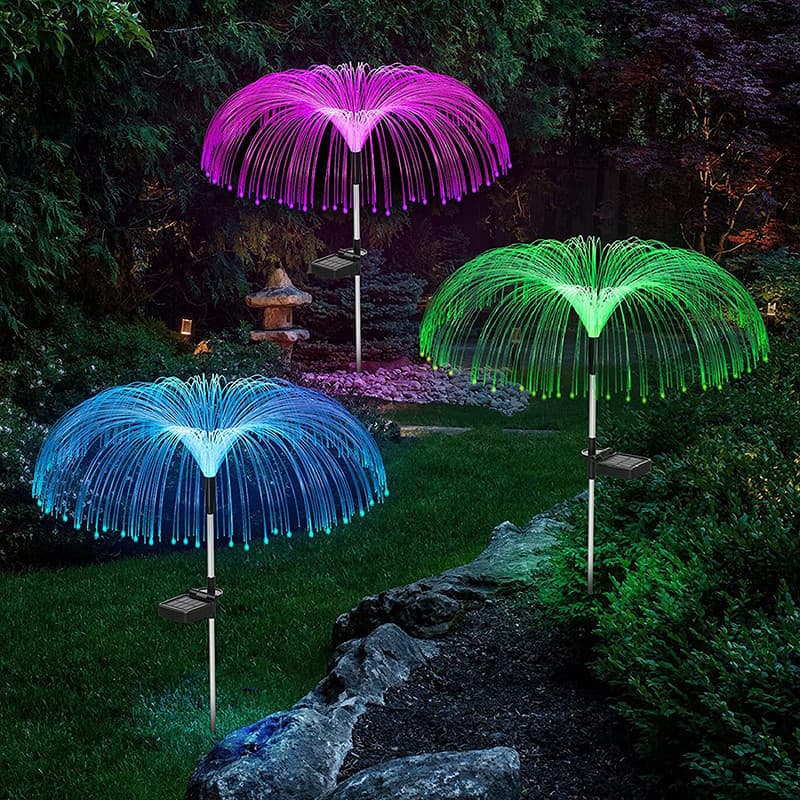 [Estoque pronto] Luz decorativa de atmosfera Solar LED água-viva de fibra óptica ao ar livre à prova d'água pátio jardim