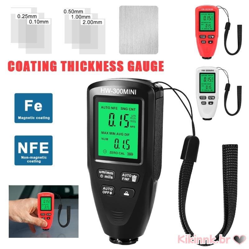 HW300-Mini Medidor Detector Pintura Digital Espessura Revestimento LCD Automotivo-Calibração-Smart