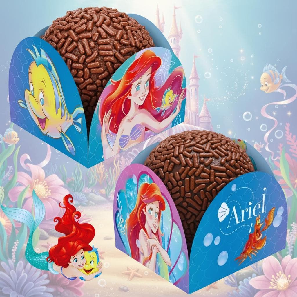 Porta Forminhas Doces Ariel Princesa Disney Pequena Sereia Tema Fundo do Mar 50 a 200 Unidades