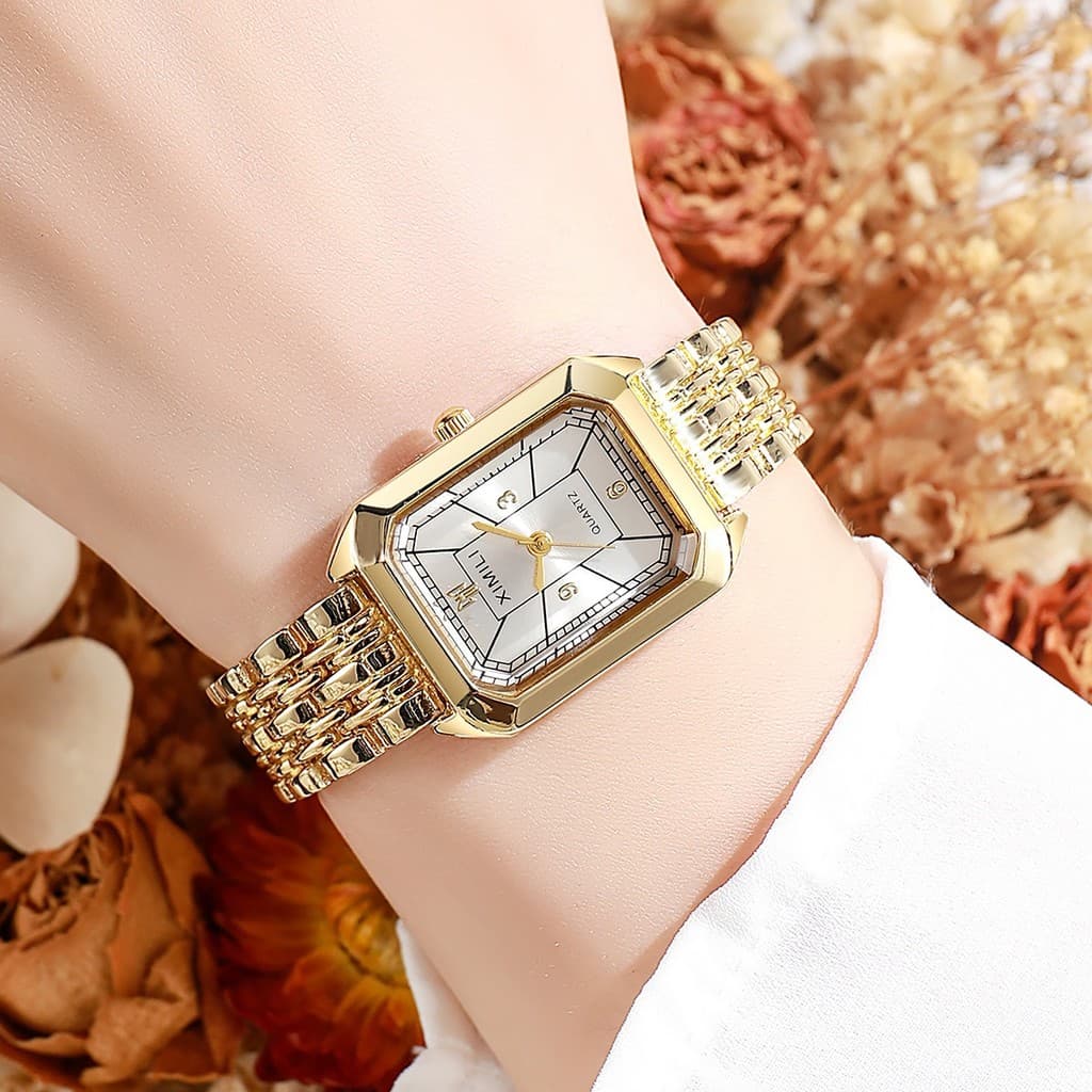 Cross-Border moda pulseira de aço relógio feminino luz luxo simples temperamento relógio de pulso vidro quartzo relógio