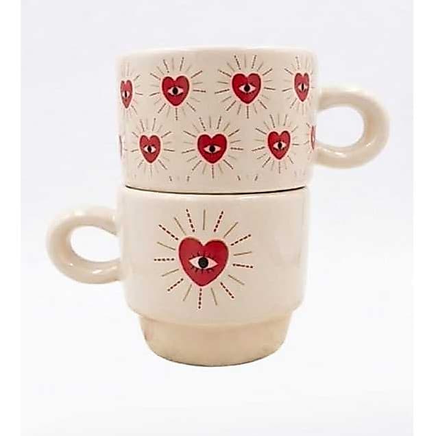 Kit 2 Xícaras Café Cerâmica Decoradas Com Caixa Presenteável Design Coração Premium