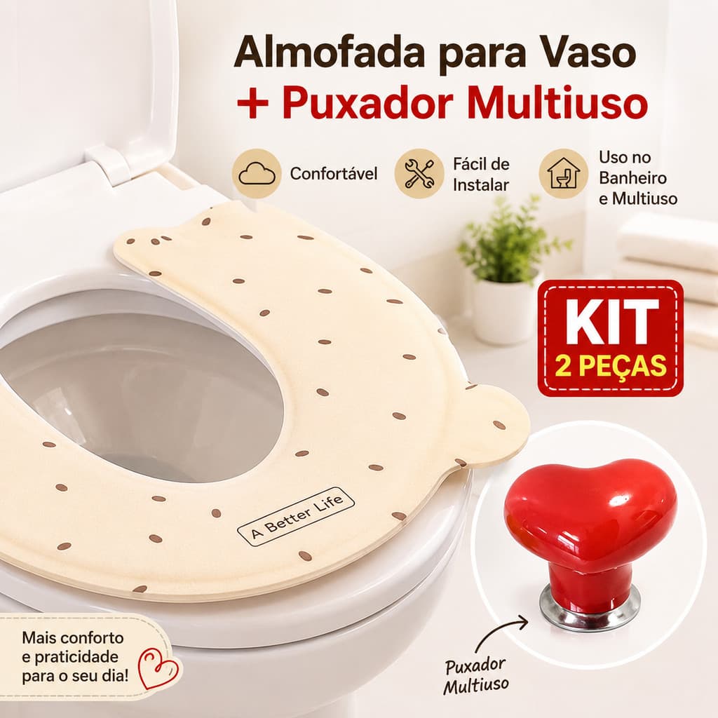 Assento Sanitário Capa EVA Universal + Botão de Descarga Multiuso Formato Coração para Decoração de Banheiro