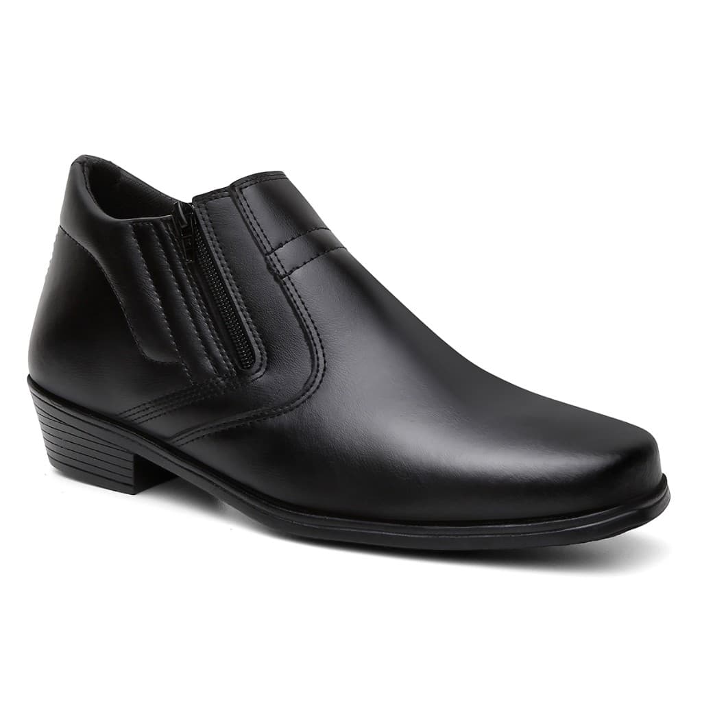 Bota Masculina Social Confortável Zíper Cano Baixo Moderna Preto