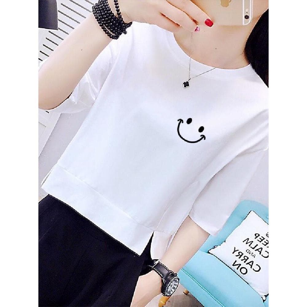 2025 verão novo estilo cintura alta manga curta camiseta feminina pequeno algodão branco solto mais magro olhar All-Matc