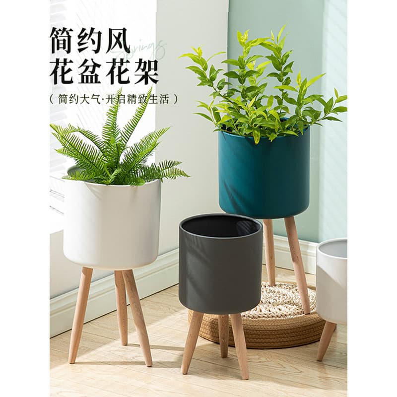 Estilo europeu moderno suporte de flores interior sala de estar piso simples prateleira de ferro vaso suporte de madeira