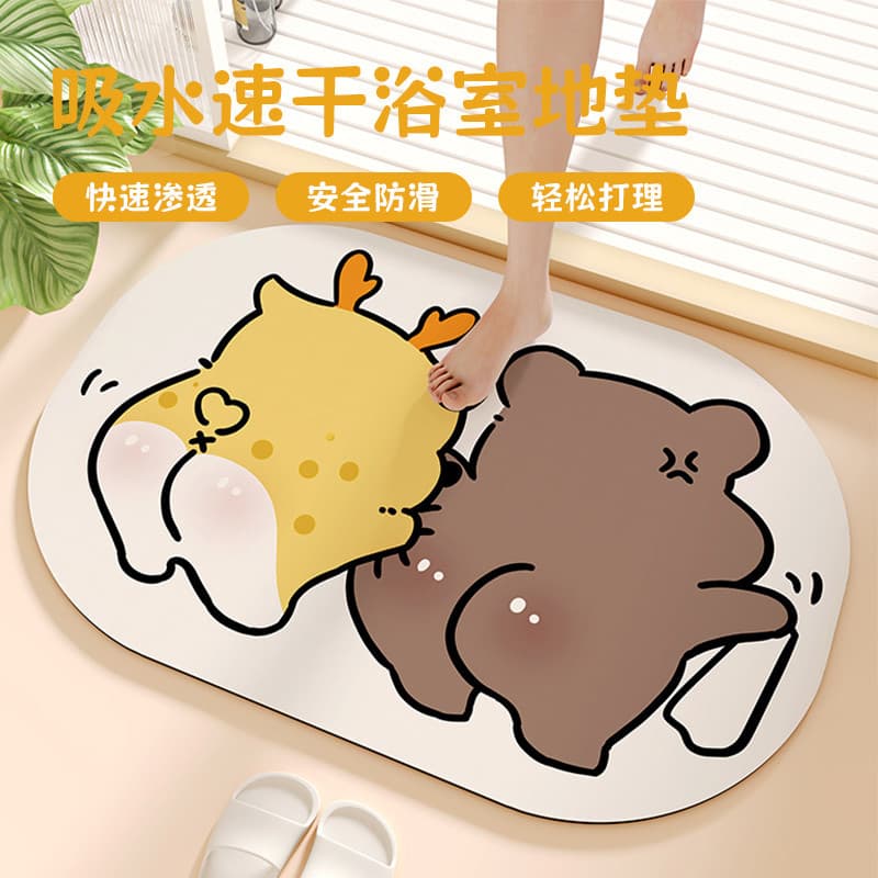 Tapete de banheiro de desenho animado, imitação de lama de diatomáceas, absorve água, secagem rápida, tapete para pés, p