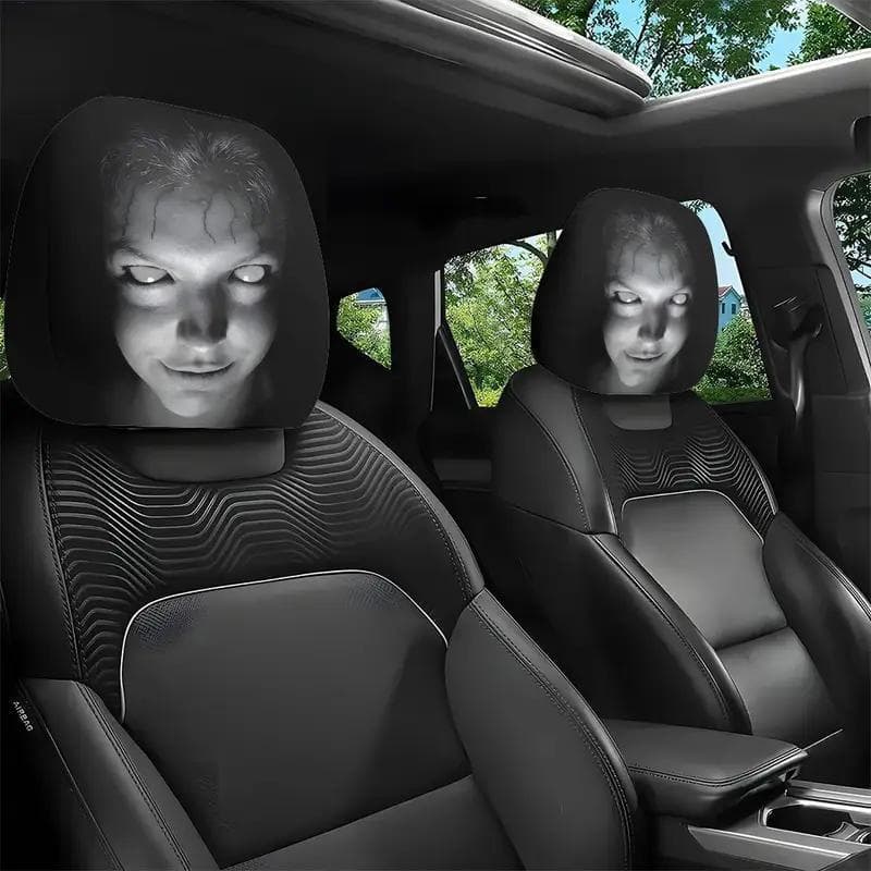 Capas Para Encosto De Cabeça De Carro , Ajuste Elástico Universal , Tema De Terror , Design De Caveira , Engraçado