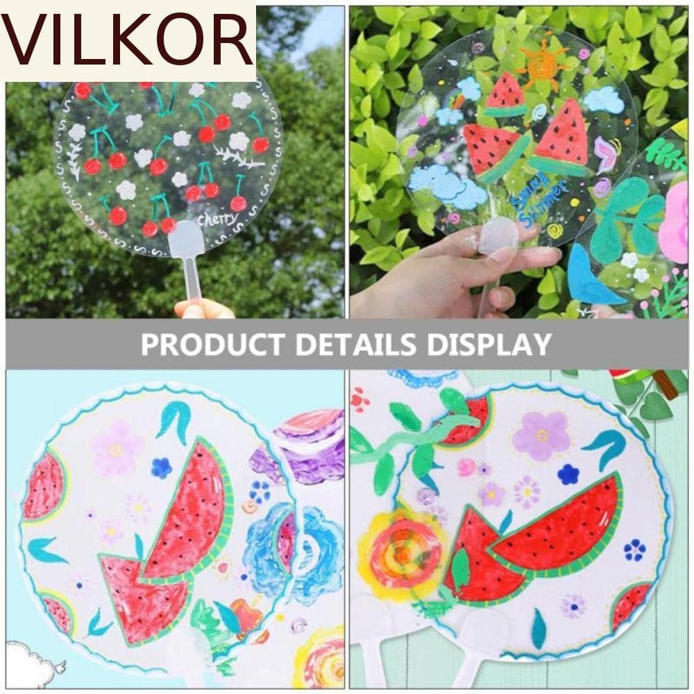 VILKOR DIY Ventilador Em Branco , Artesanato Leques De Mão Transparentes , Engraçado Bonito Portátil Graffiti Fã Infanti