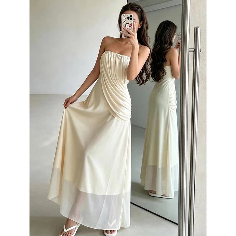 Vestido Maxi Nibber Classic Chic com Decote Envolvente para Mulheres, Elegante, com Detalhes em Patchwork e Malha, Sem M