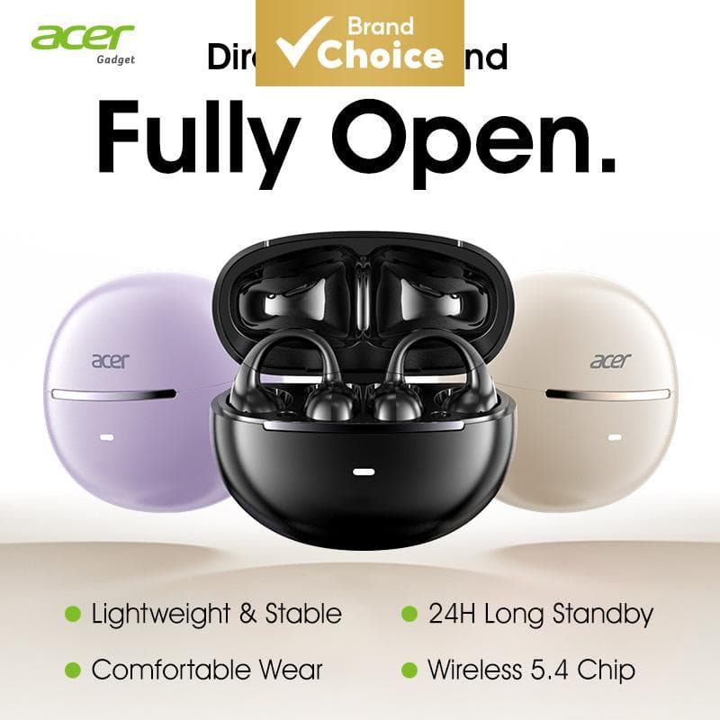 Acer OHR567 Fones De Ouvido Com Clipe Sem Fio Bluetooth Abertos Ows Estéreo Tipo-C Música Uso Diário Viagem Commute Trab