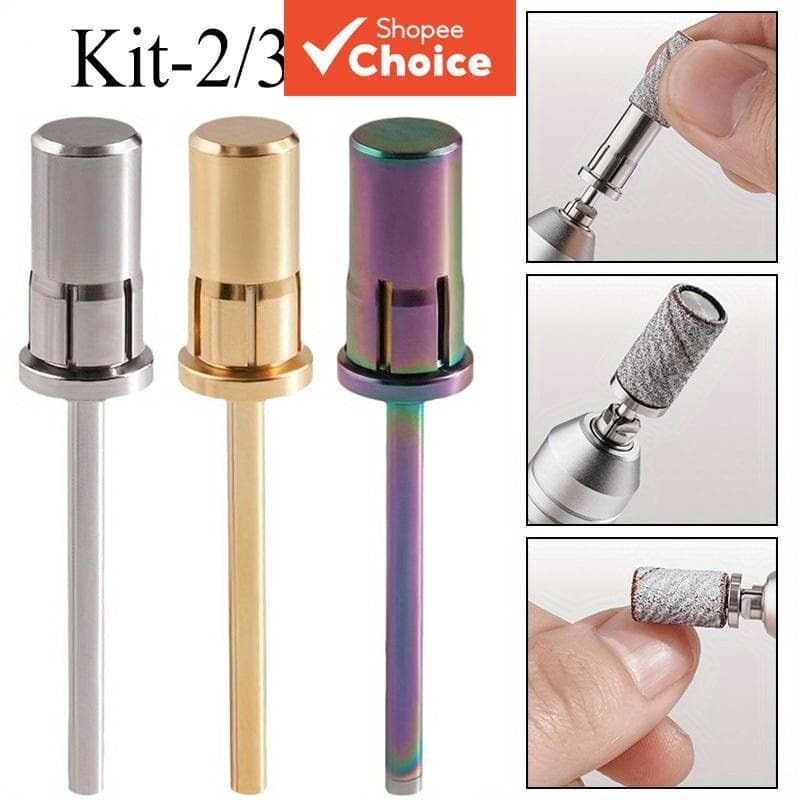 Kit com 2 ou 3 peças de Mandril para Lixa de Unhas, Broca de Aço Inoxidável com Eixo Titânio nas cores