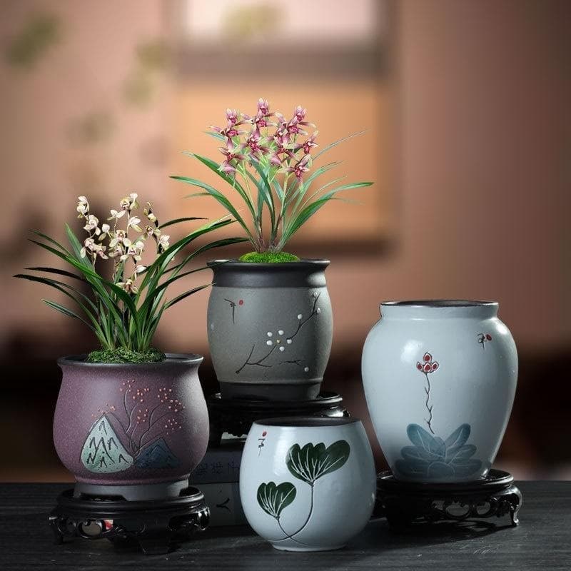 Vaso de cerâmica retrô vermelho sândalo vermelho Nan planta verde pequeno vaso de pilha antiga planta suculenta paisagem