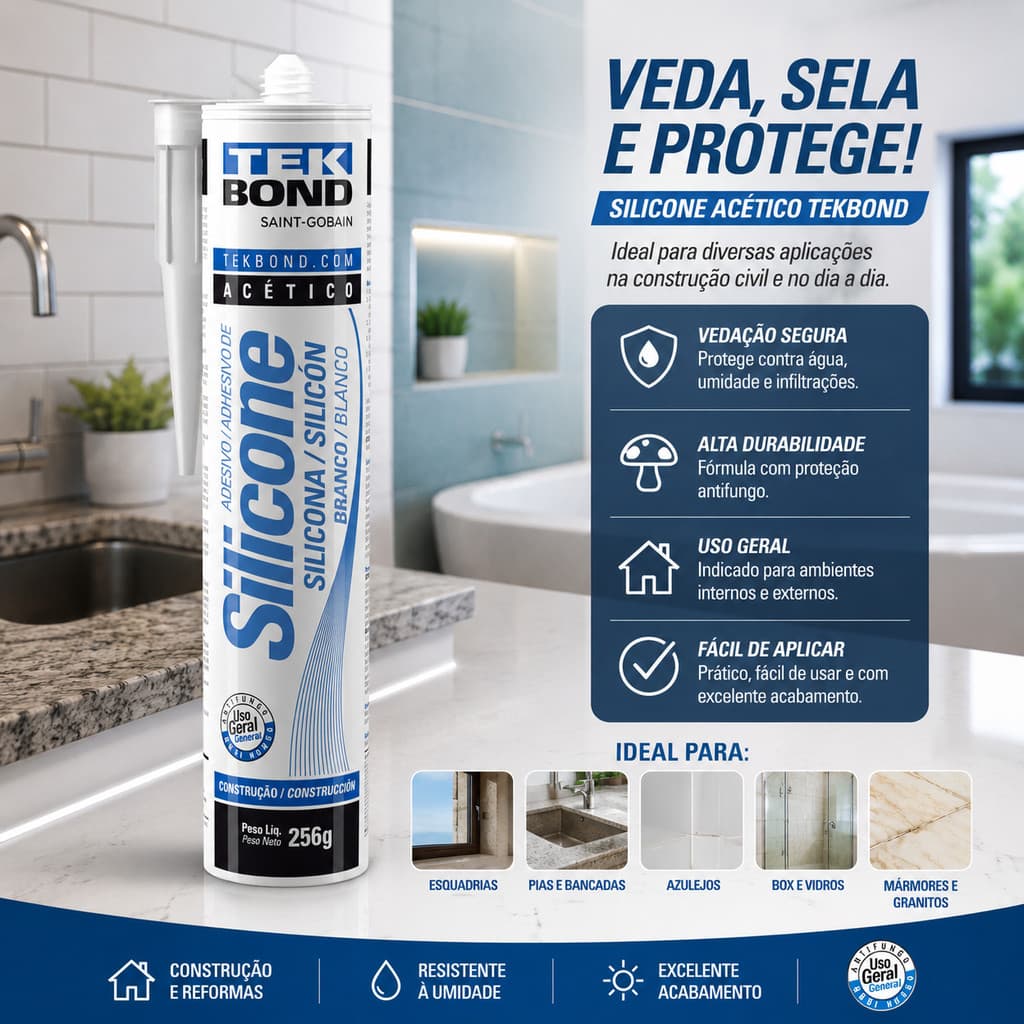 Kit 2 Silicone Acético Branco Tubo 256g/270ml TekBond