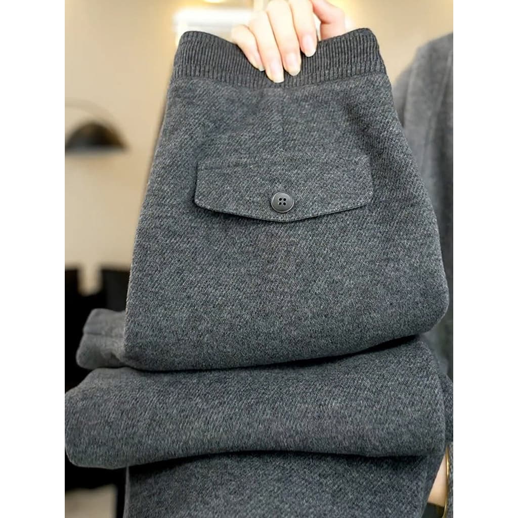 Calças de perna larga de lã feminina inverno 2026 novo estilo cintura elástica mais magro olhar Drape Casual Popular lã