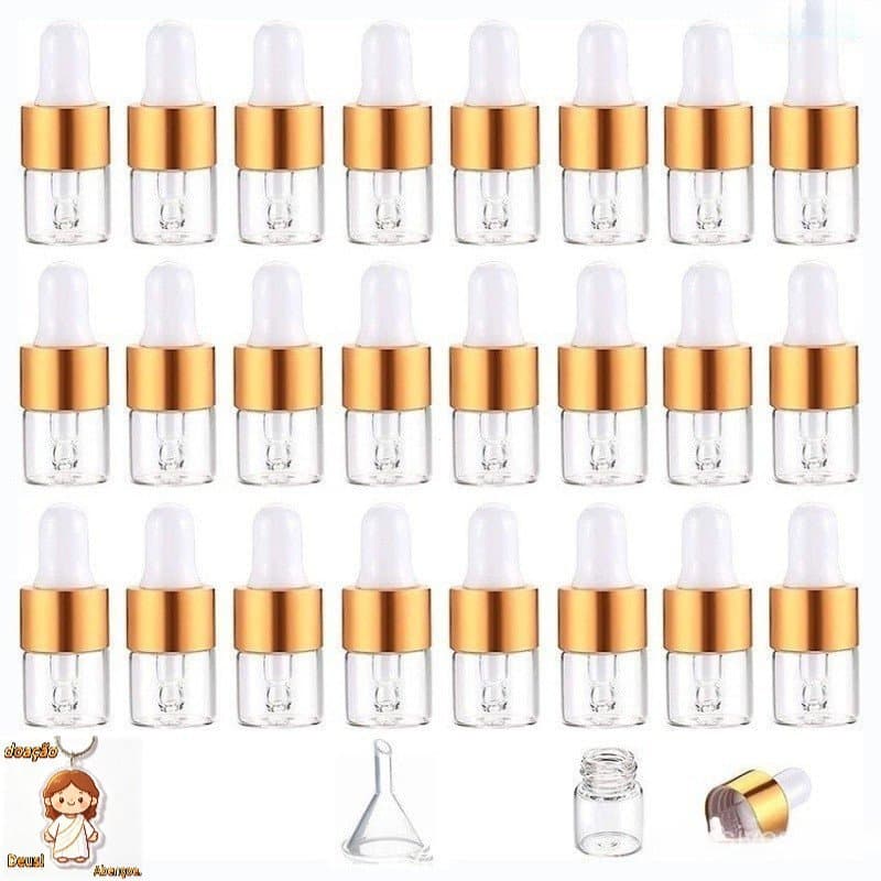 20/30/50pcs Frascos de Vidro Transparente Vazios com Conta-gotas 2ml 3ml 5ml Tampa Dourada