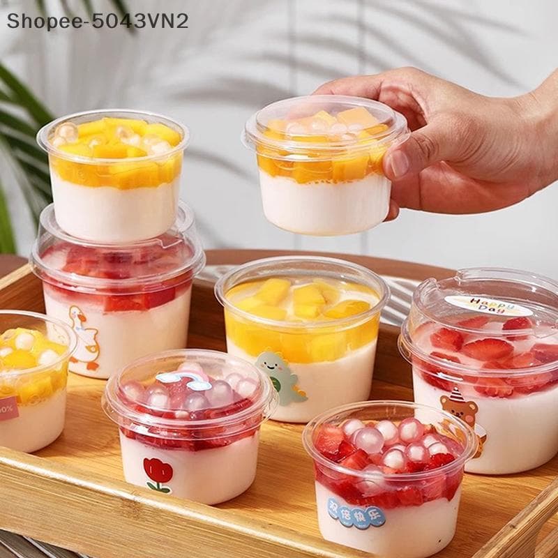 [RE] 10/50 Unidades Copo De Sobremesa Com Tampa Copos De Sorvete Transparentes Para Pudim Iogurte Mousse Caixa De Bolo R