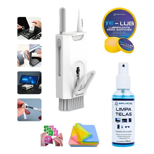 Kit Escova Limpeza Teclado Pc Limpa Telas Fone Implastec Tv