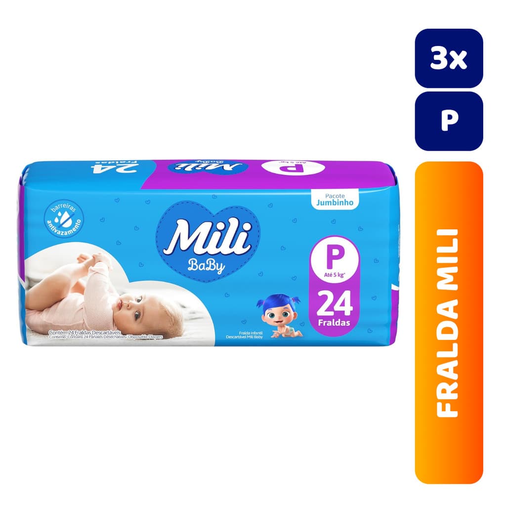 Kit 3x Fralda Infantil Mili Jumbinho Ultra Seca C/24 P