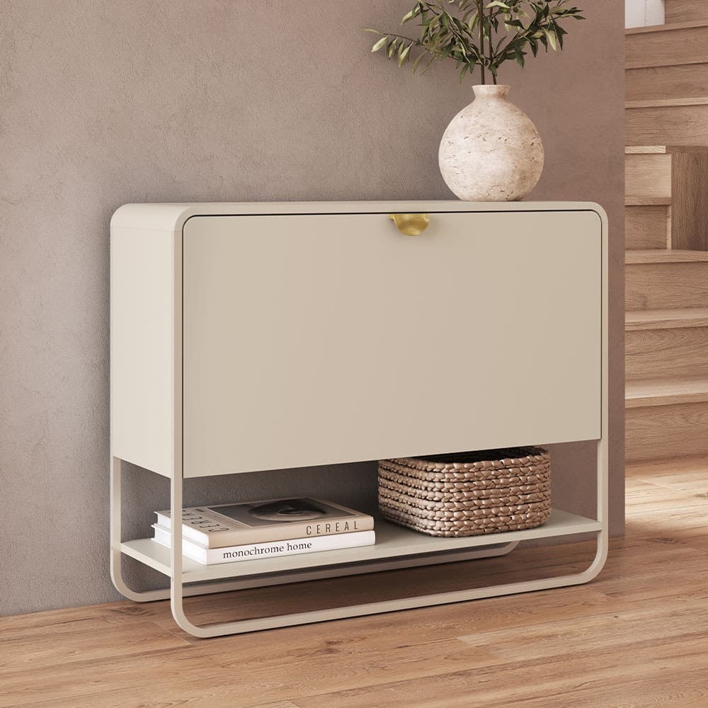 Sapateira Vertical Aparador 93cm Orgânica Industrial Alek A03 Off White - Lyam Decor
