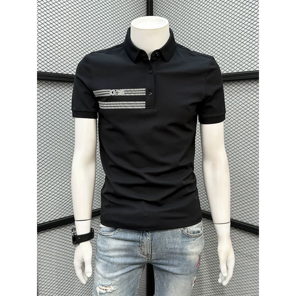 Listrado impresso camisa POLO masculina de manga curta camiseta verão 2026 novo estilo Casual Street Wear meia manga mag