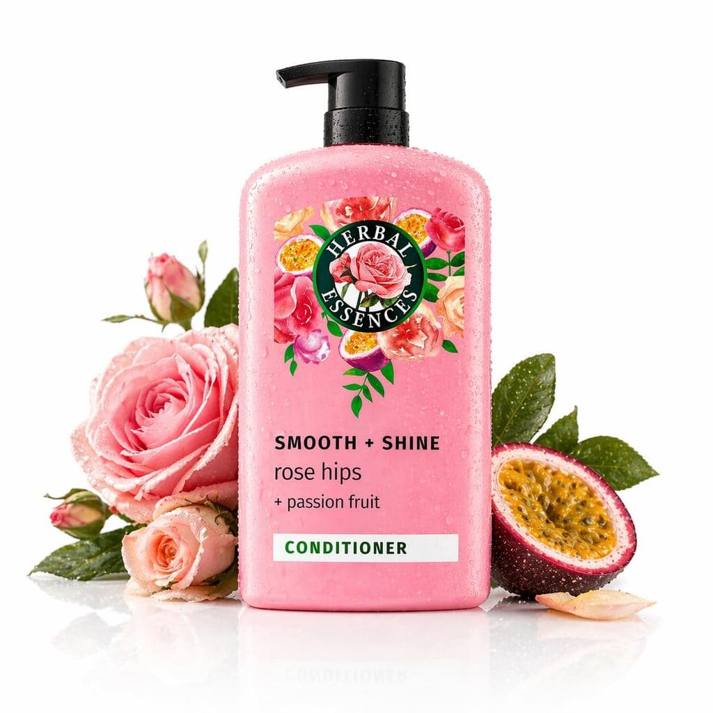 Condicionador Capilar Herbal Essence, Rosa Mosqueta + Maracujá - Série Suave, rico em Vitamina E e Óleo de Jojoba, deixa