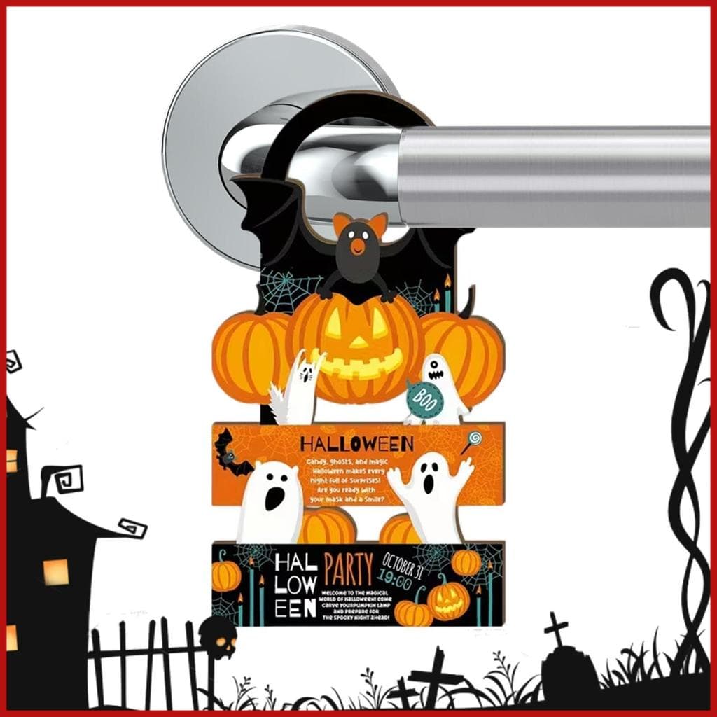 Maçaneta Da Porta Cabide De Madeira Halloween Decoração Abóbora Morcego Fantasma Sinal Para Casa Sala Estar pomermy
