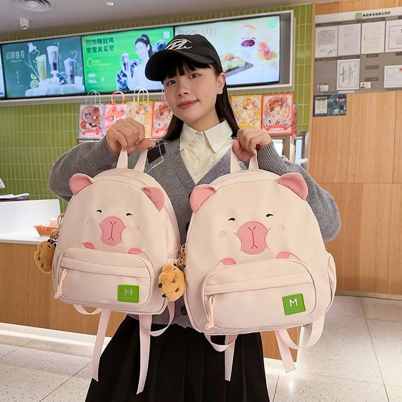 Mochila de viagem fofa e versátil com desenho de capivara para meninas, mochila para estudantes universitários, versão c