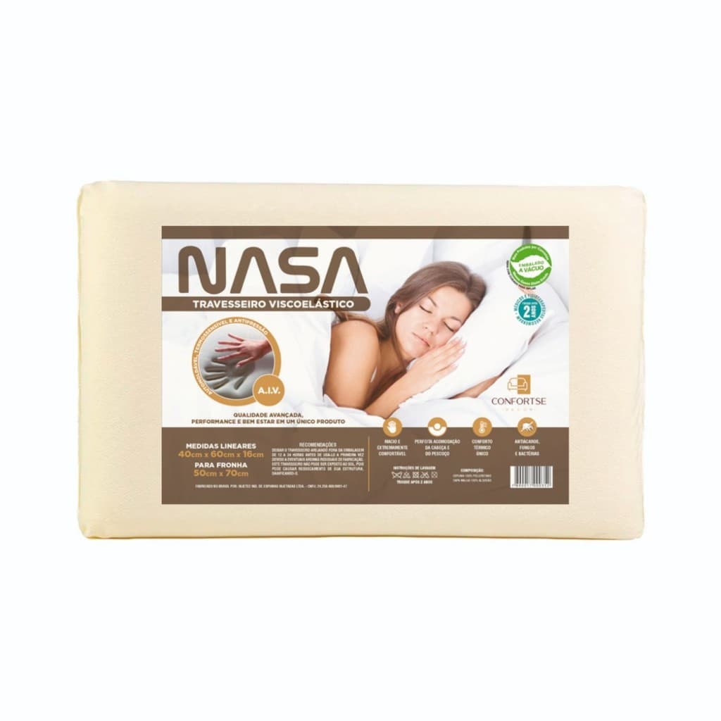 Travesseiro Nasa Viscoelástico 16cm 60x40 Cm Confortse Decor