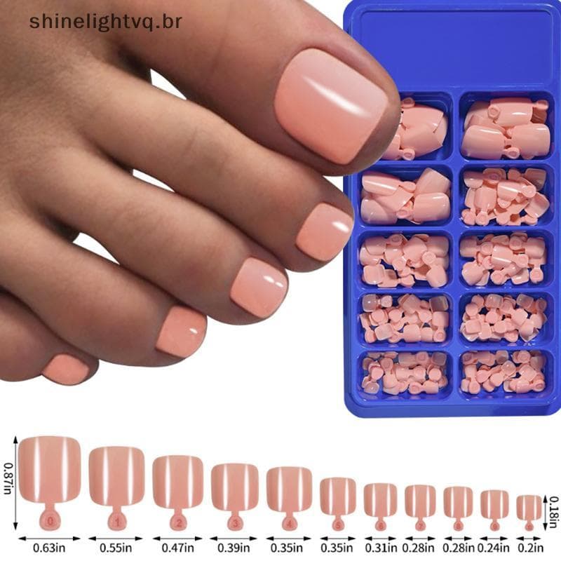 [shin] 100 Peças De Unha Falsa Natural , Cor Sólida , Prensa No Dedo Do Pé , Cobertura Completa , Unhas Quadradas , Dica