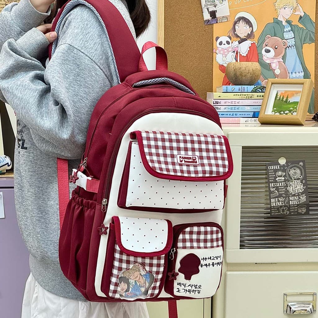 Ins mochila escolar estilo Preppy, estudantes do ensino fundamental reduzem a carga, proteção de cume, mochila fofa, est