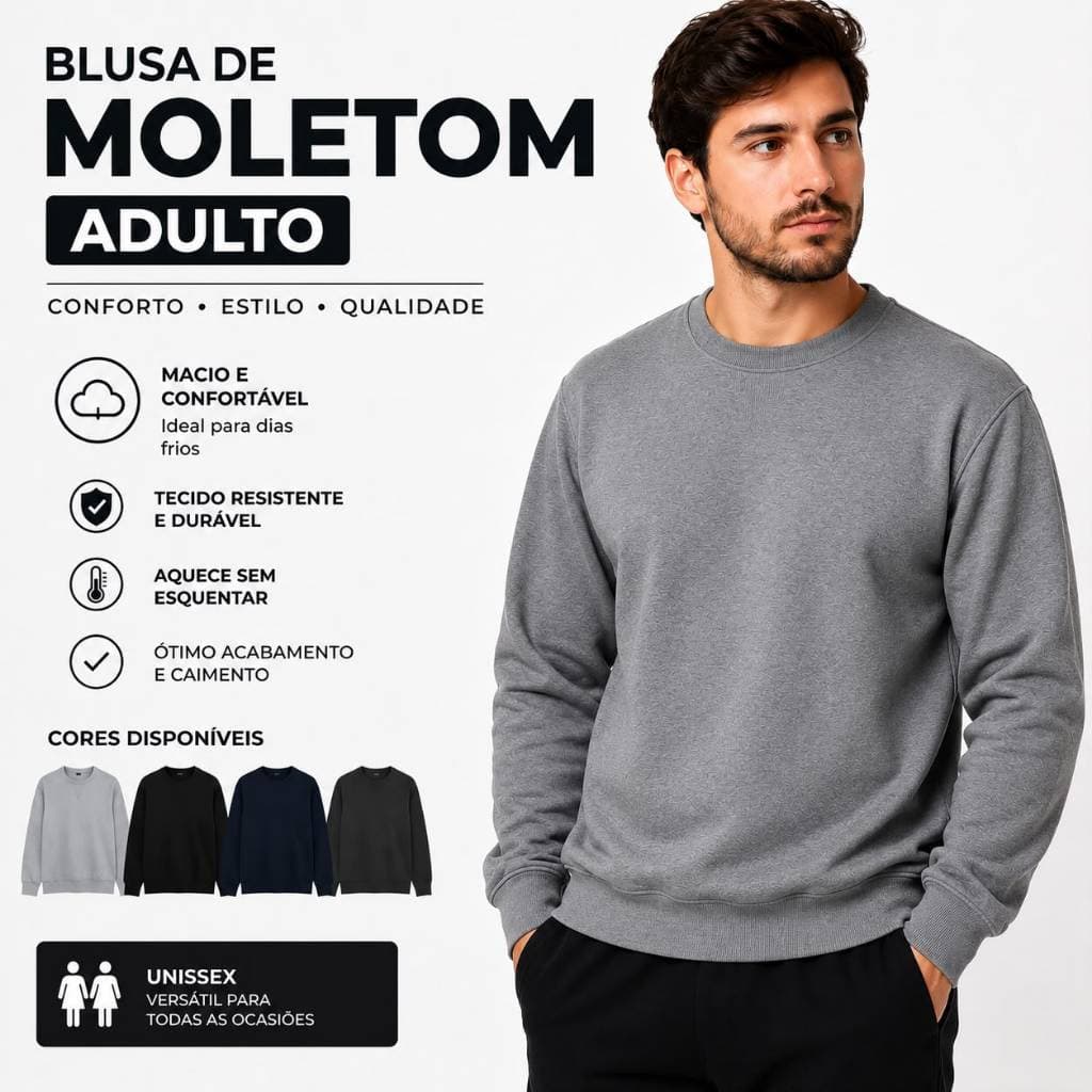 Blusa Moletom Careca Gola Redonda Unissex Casual Masculino Feminino Algodão Blusa de Frio