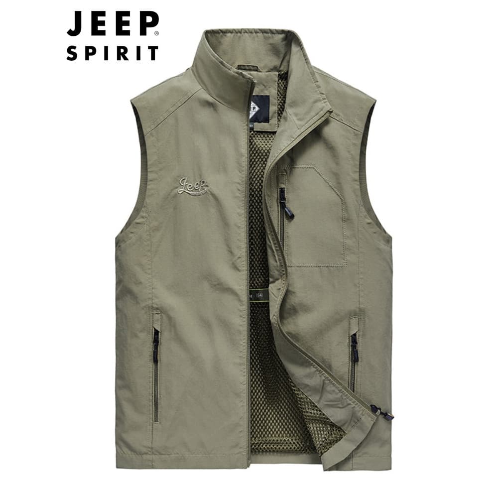 JEEP verão colete masculino novo estilo Multi-bolso solto colete exterior usar gola alta Casual colete jaqueta masculina